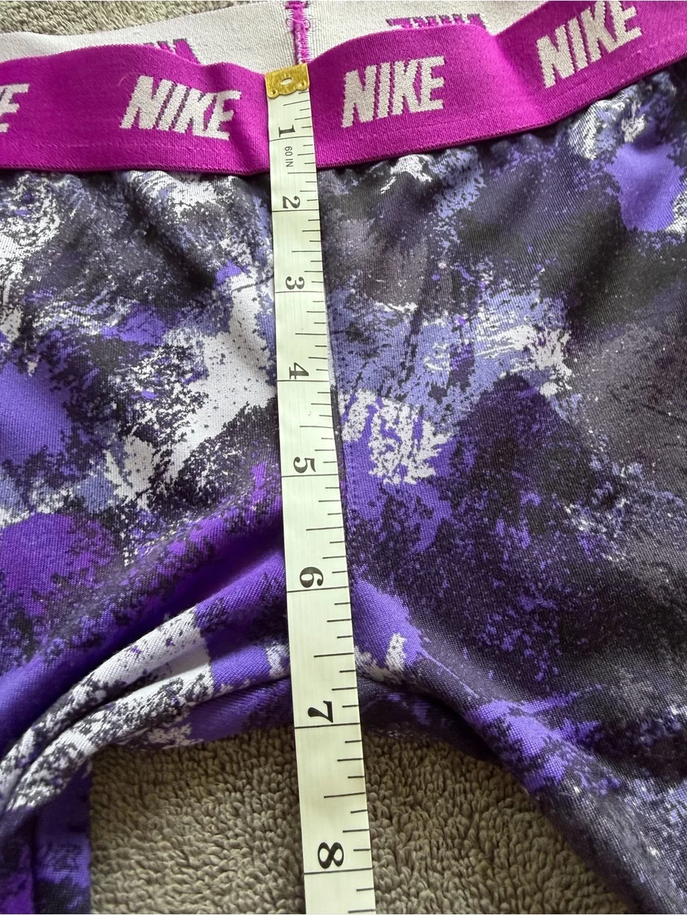 Nike Girls' Purple Black White Printed Athletic Capri Leggings